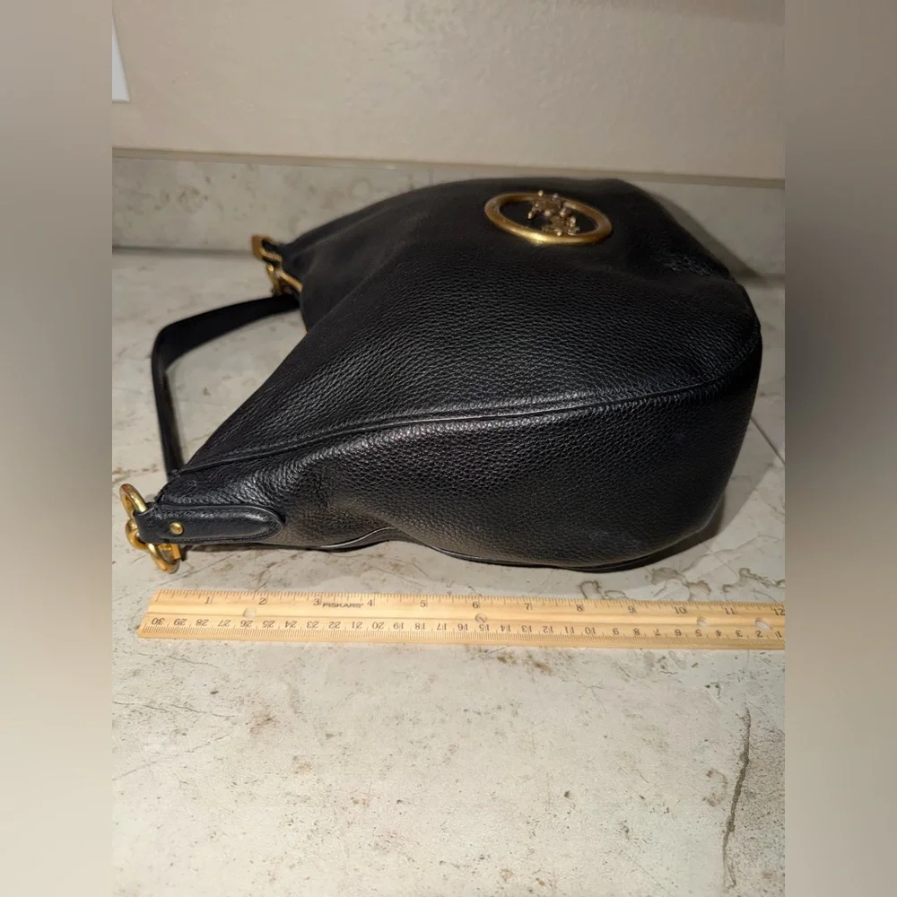 Coach Black Pebbled Leather Shoulder Hobo with Gold Logo